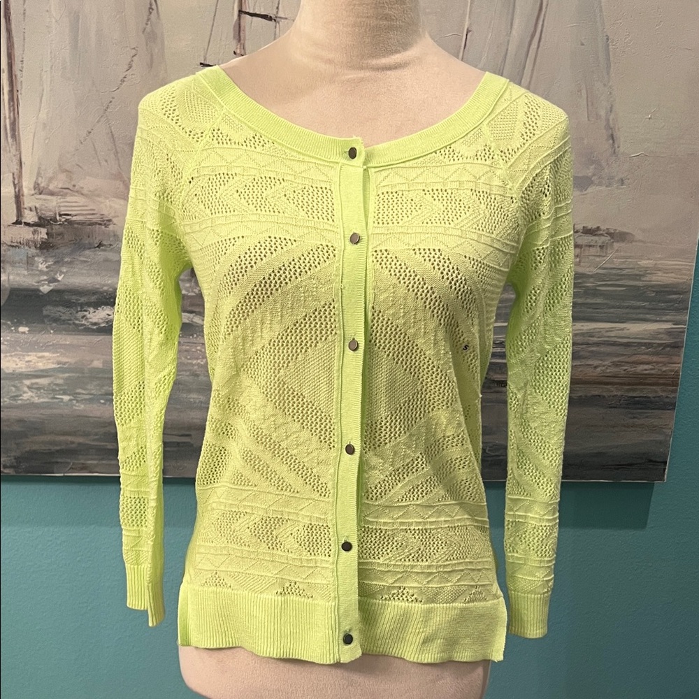 NWT American Eagle Outfitters Neon Green Knit Lace Sweater, Small
